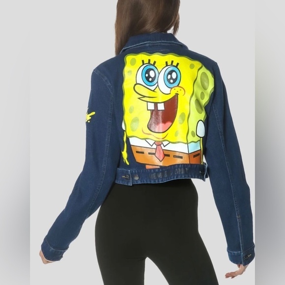Women’s Members Only X Nickelodeon SpongeBob Square Pants Theme Denim Jacket - Picture 1 of 7